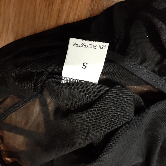Sheer Sleeveless Mesh & Velvet Geometric Mockneck Bodysuit NWOT Small - Picture 4 of 4